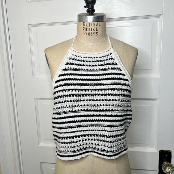 Crochet Striped Halter Top  ALYA Medium Cotton Sweater - Picture 5 of 14